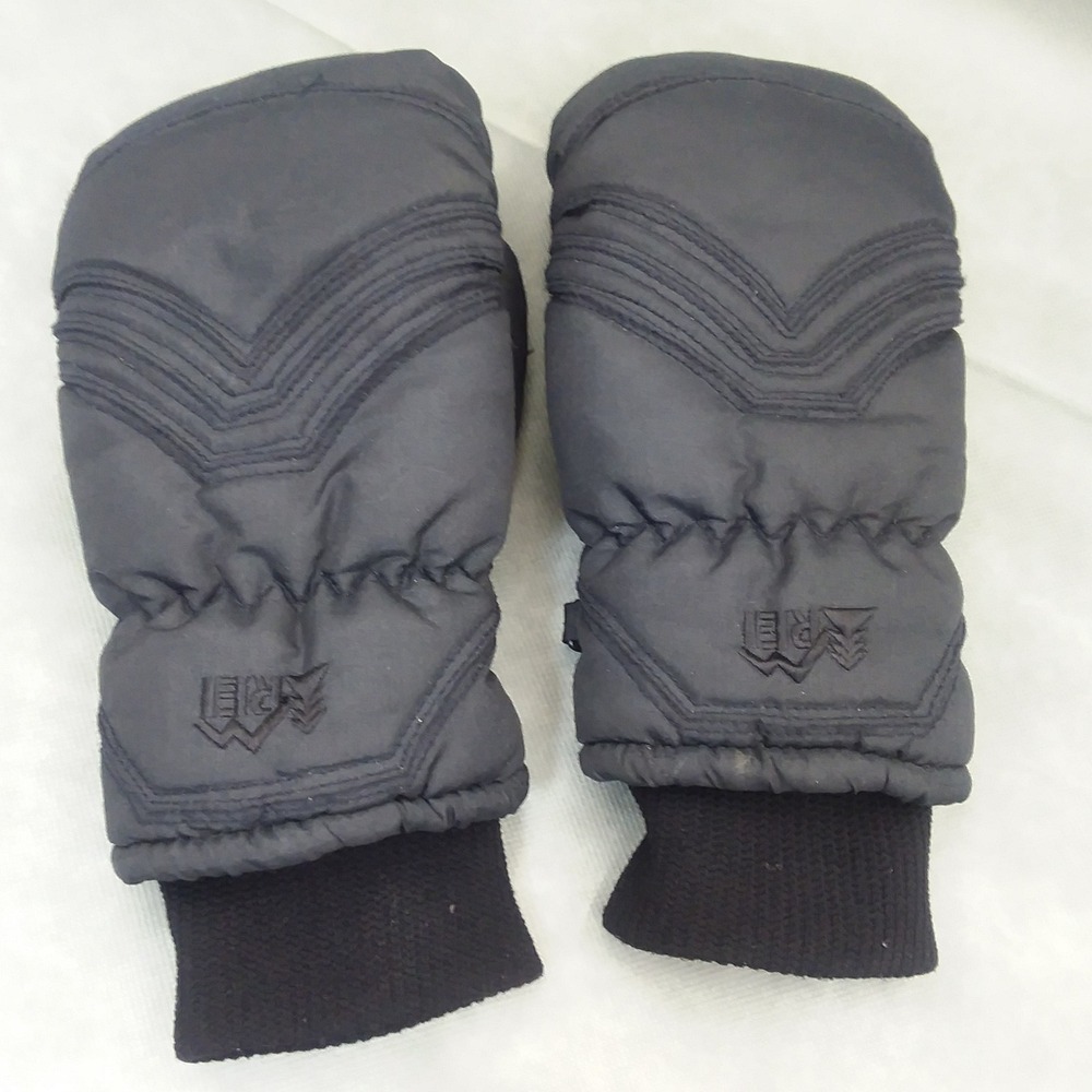 REI Puffer Mittens Leather Palm Aqua Bloc Thinsulate Black Size S‎